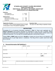 Form 45-0012 Application for Individual Unlawful Detainer Assistant Certificate of Registration - Stanislaus County, California