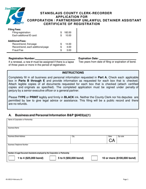 Form 45-0013  Printable Pdf
