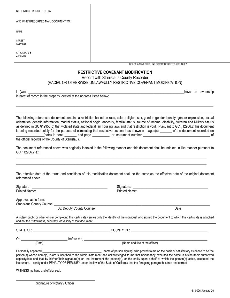 Form 61-0026 Restrictive Covenant Modification - Stanislaus County, California, Page 1
