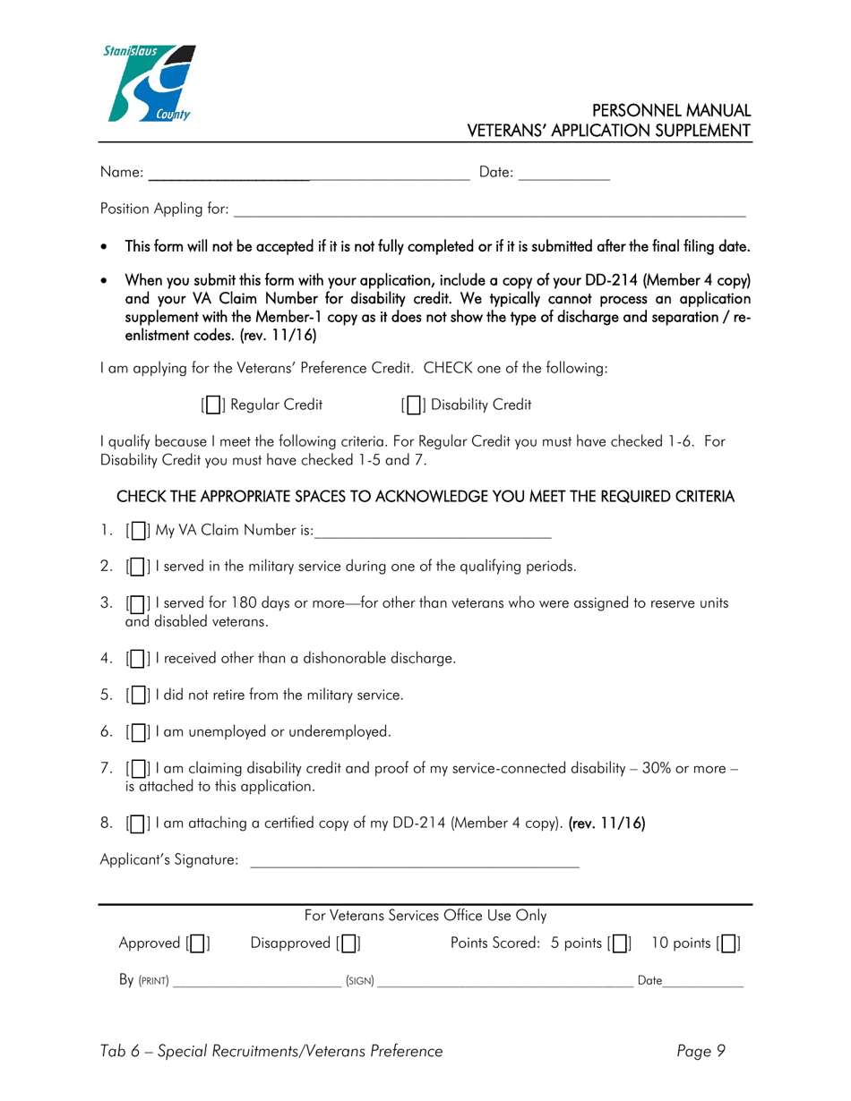 Veterans Application Supplement - Stanislaus County, California, Page 5