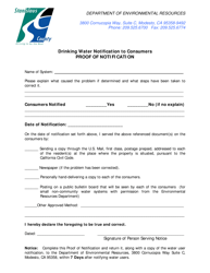Document preview: Drinking Water Notification to Consumers Proof of Notification - Stanislaus County, California