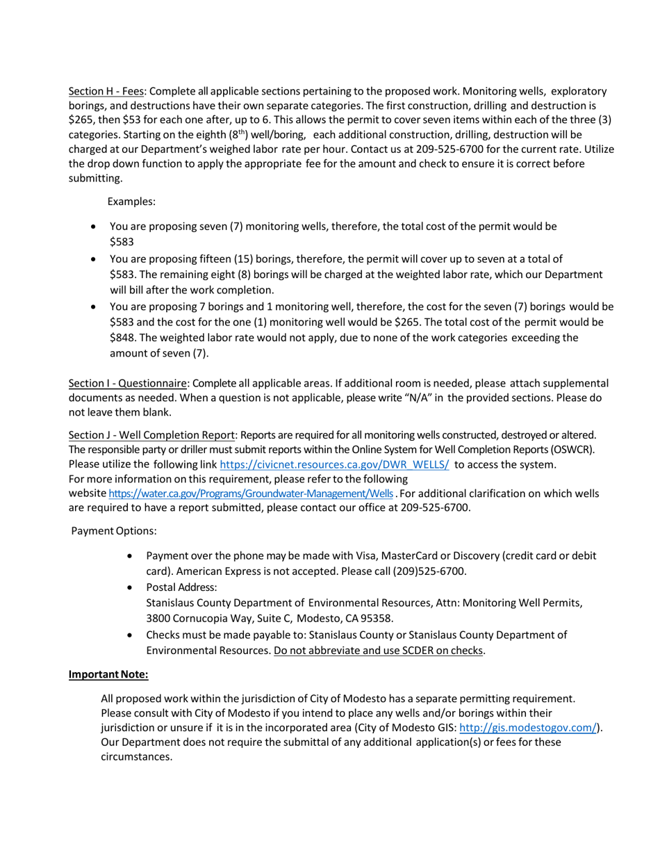 Permit Application - Groundwater Monitoring Wells and Exploratory or Geotechnical Borings - Stanislaus County, California, Page 2