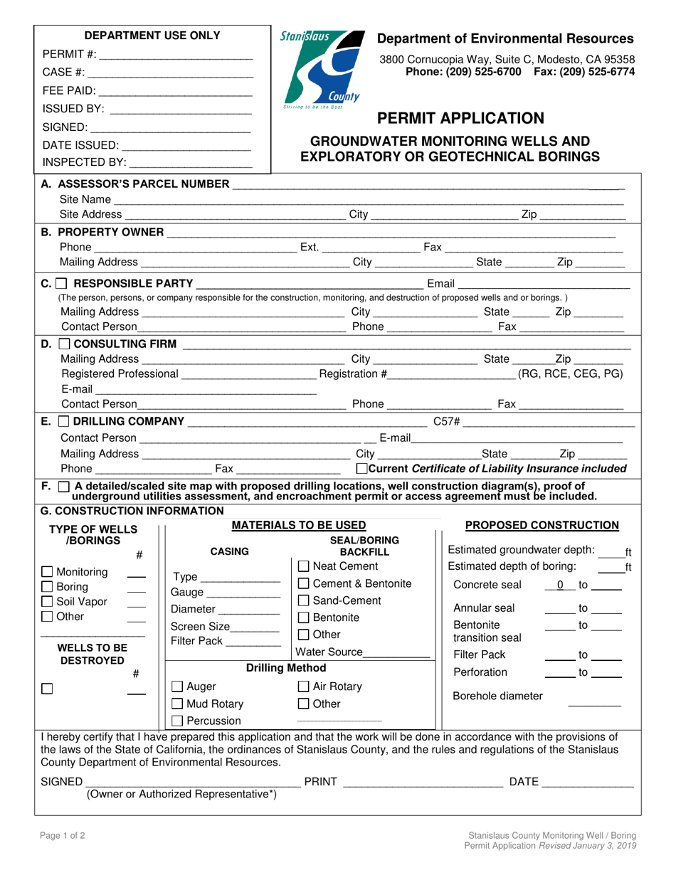 Permit Application - Groundwater Monitoring Wells and Exploratory or Geotechnical Borings - Stanislaus County, California, Page 3