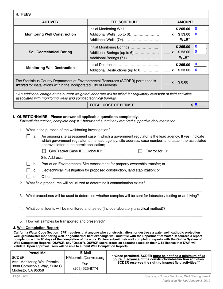Permit Application - Groundwater Monitoring Wells and Exploratory or Geotechnical Borings - Stanislaus County, California, Page 4