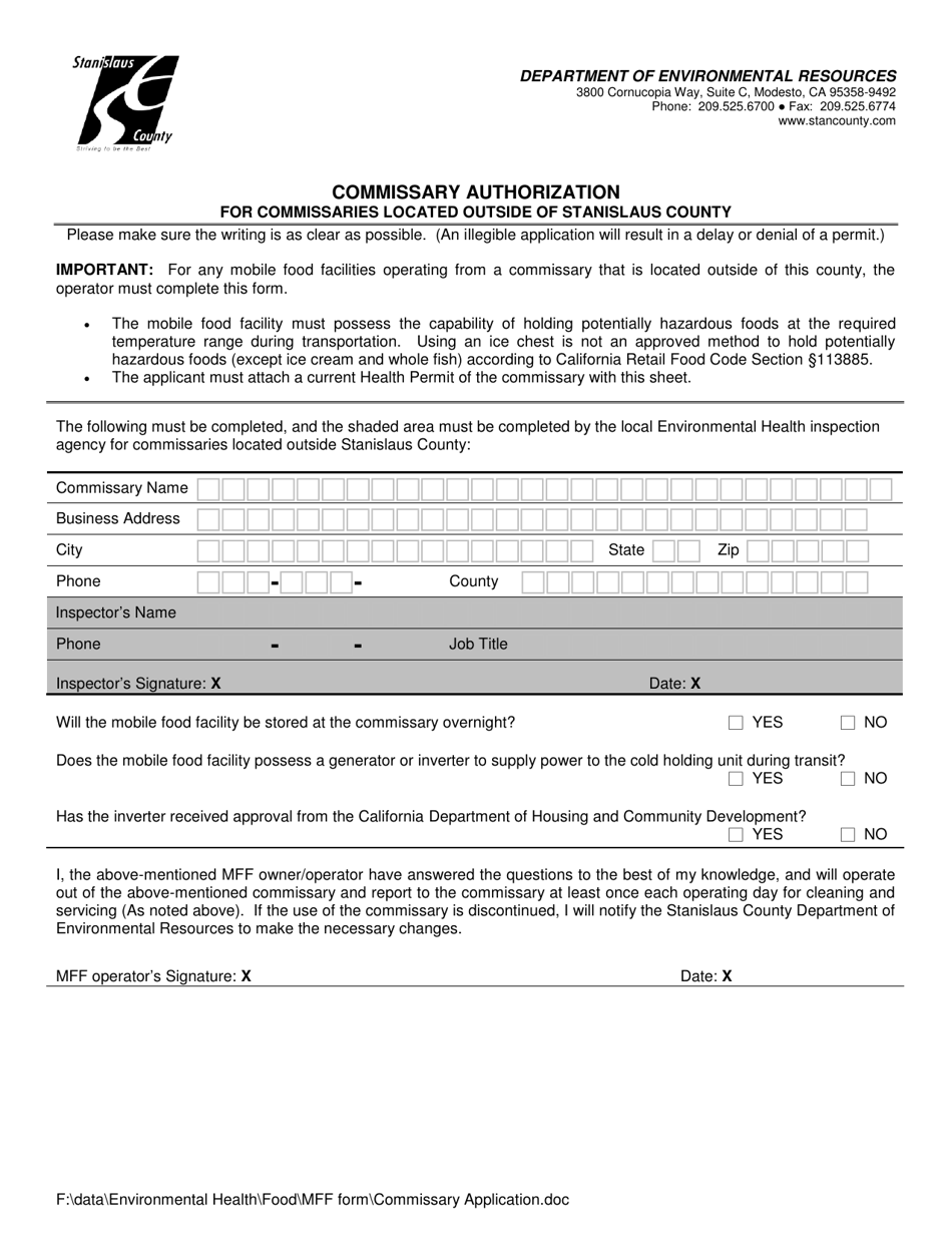 Commissary Verification for Mobile Food Facilities - Stanislaus County, California, Page 2