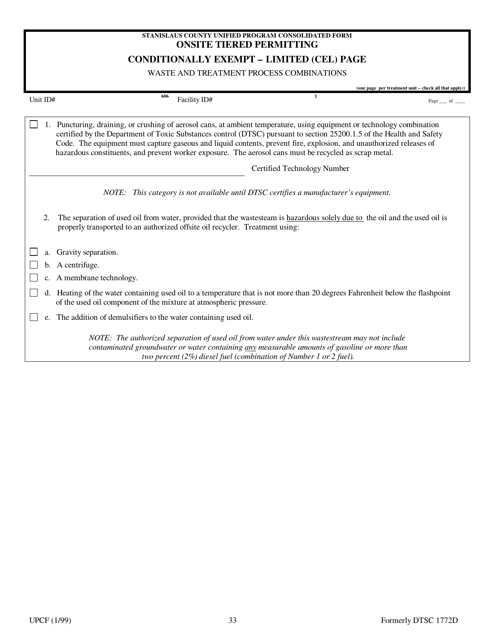 Onsite Tiered Permitting Conditionally Exempt - Limited (Cel) Page - Stanislaus County, California Download Pdf