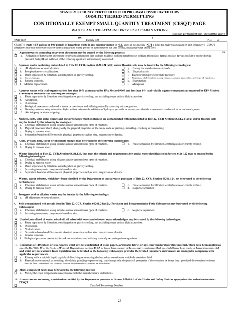 Conditionally Exempt Small Quantity Treatment (Cesqt) Page - Stanislaus County, California Download Pdf