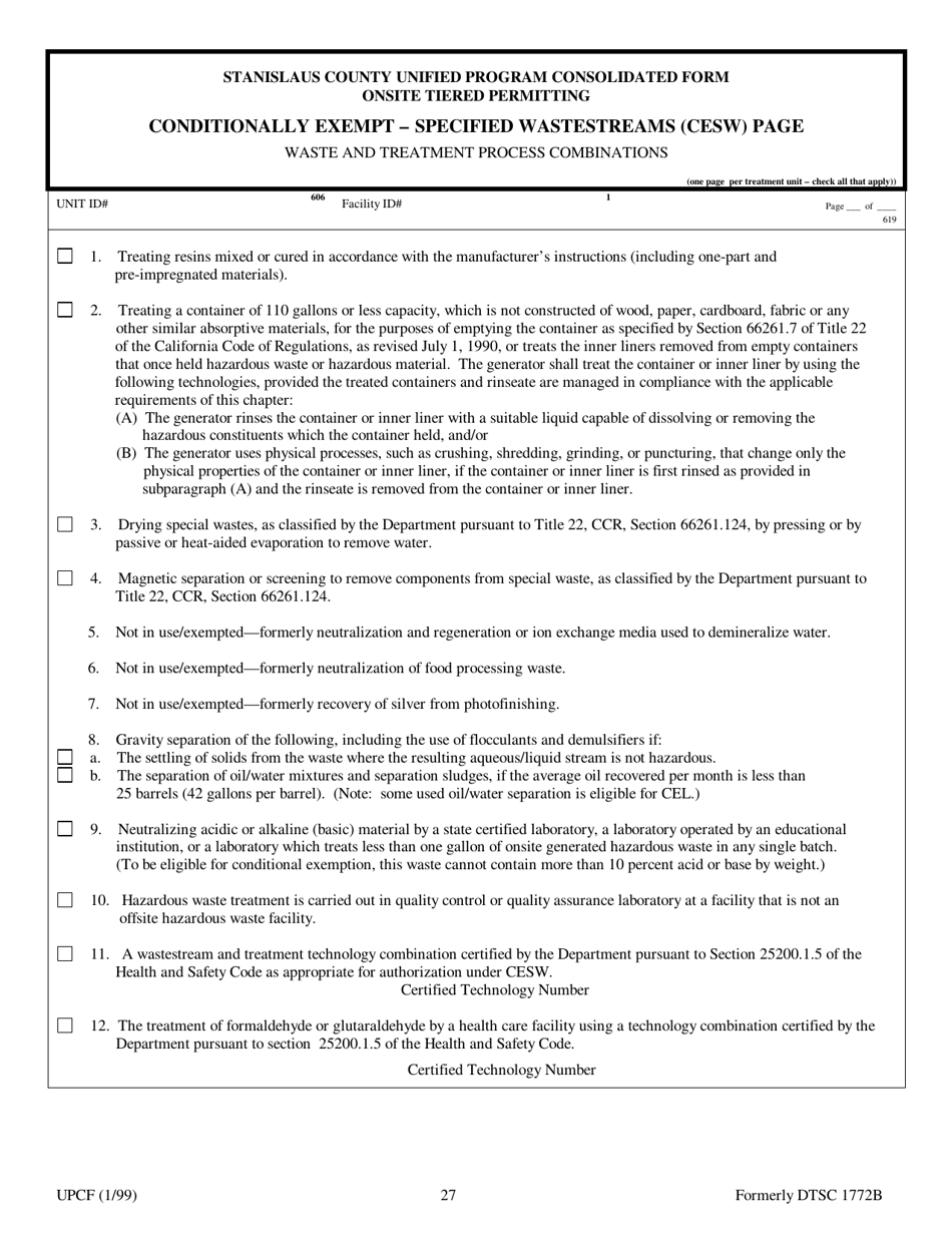 Conditionally Exempt - Specified Wastestreams (Cesw) Page - Stanislaus County, California, Page 1