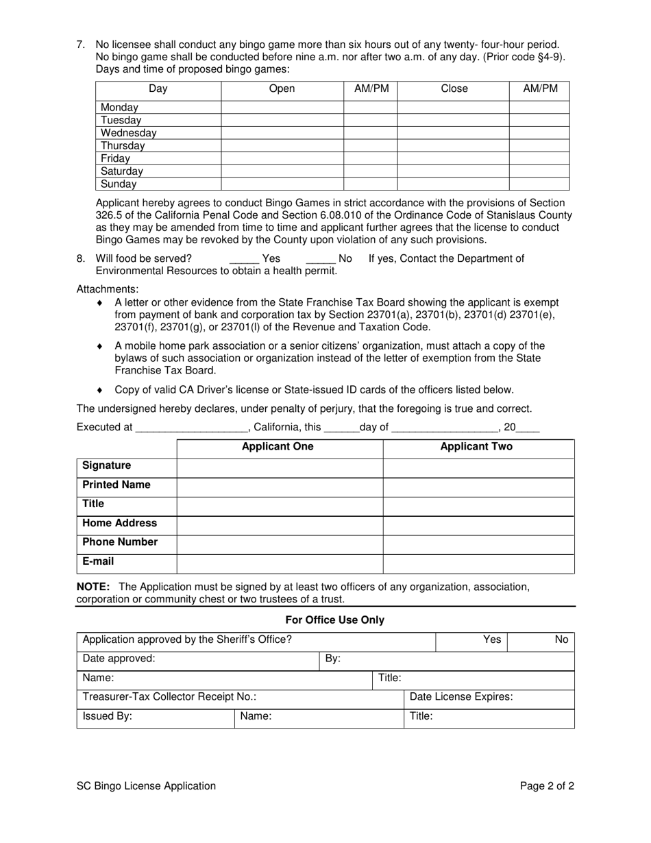 Stanislaus County, California Application for a License or Renewal ...