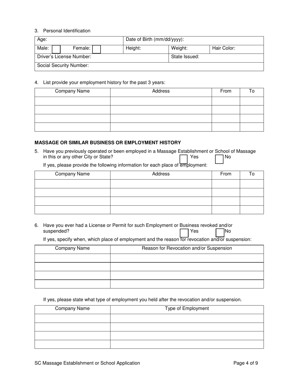 Application to License a Massage Establishment or Massage School - Stanislaus County, California, Page 4