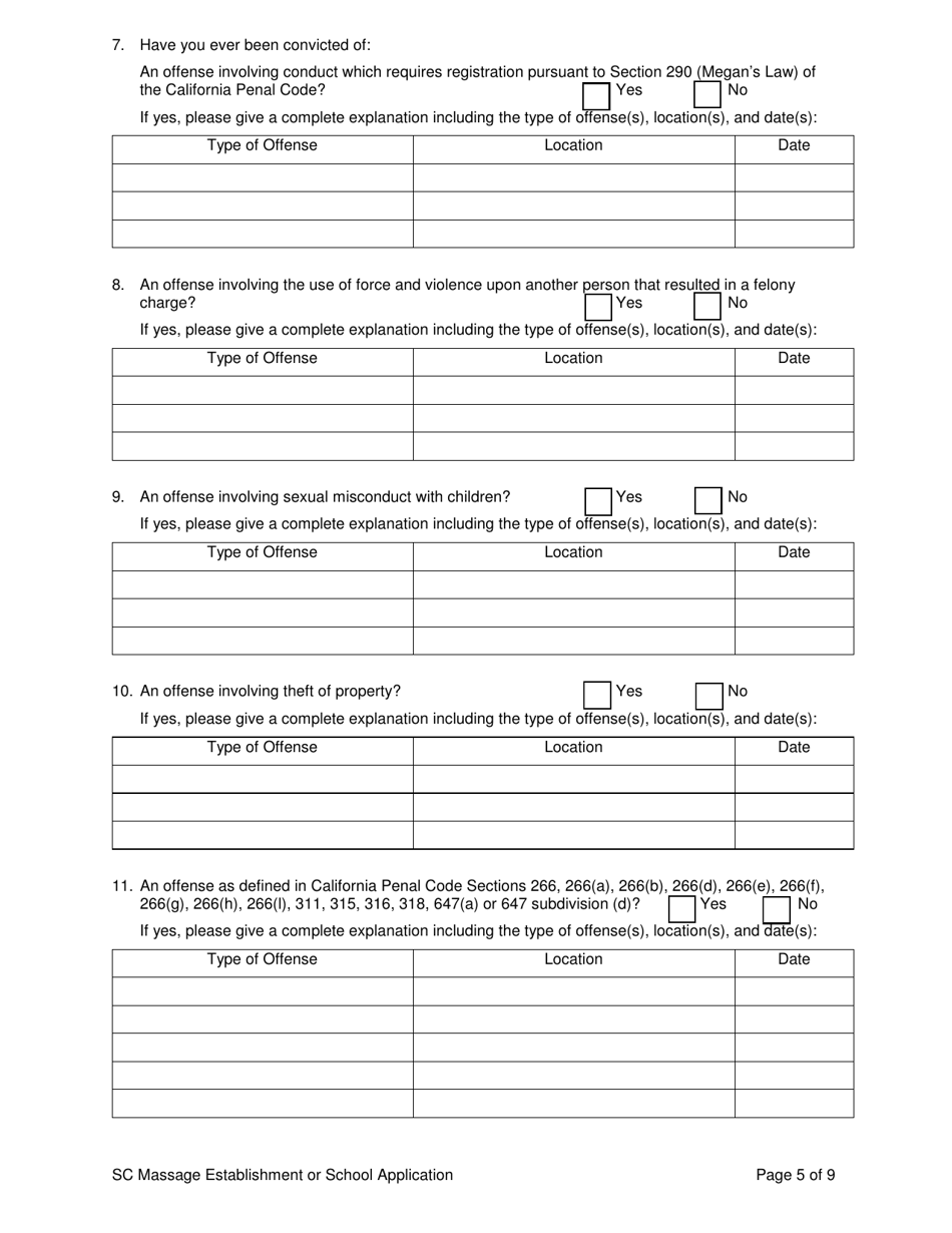 Application to License a Massage Establishment or Massage School - Stanislaus County, California, Page 5