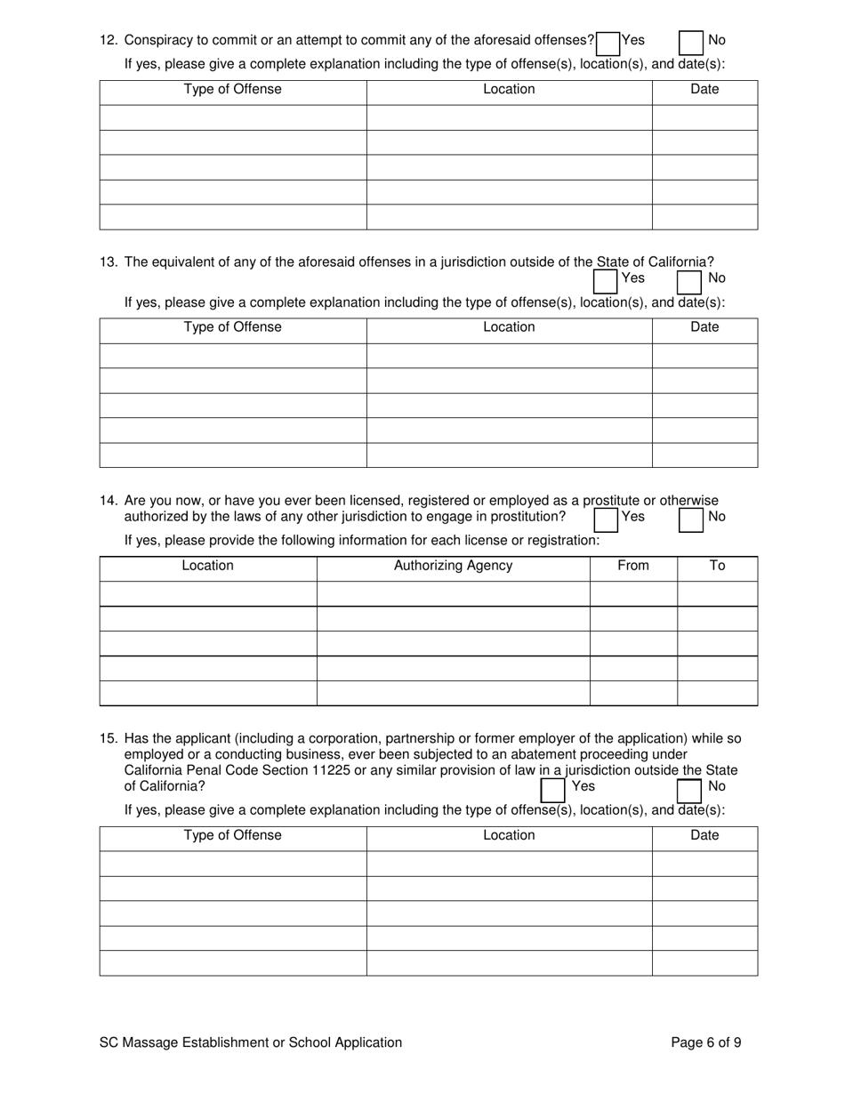 Application to License a Massage Establishment or Massage School - Stanislaus County, California, Page 6