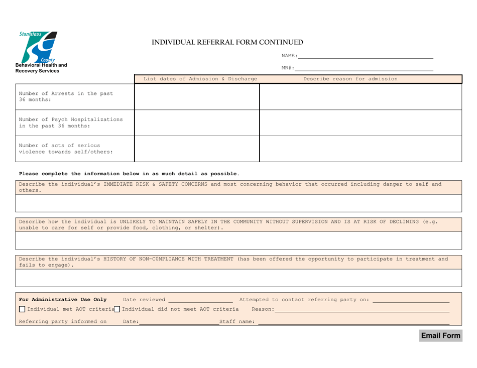 Referral Form - Assisted Outpatient Treatment (Aot) - Stanislaus County, California, Page 2
