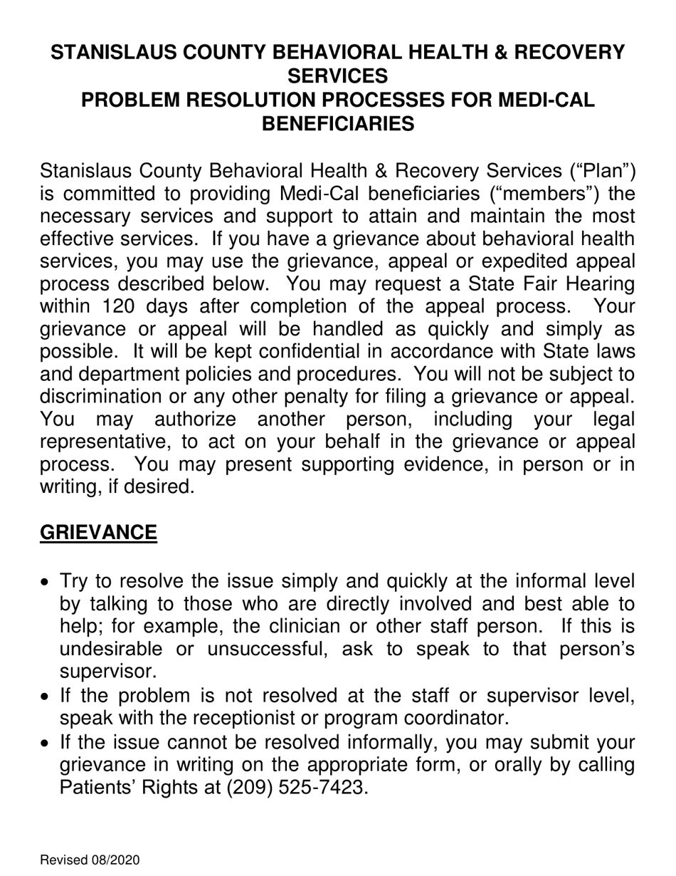Grievance / Appeal / Expedited Appeal Form - Large Print - Stanislaus County, California, Page 3