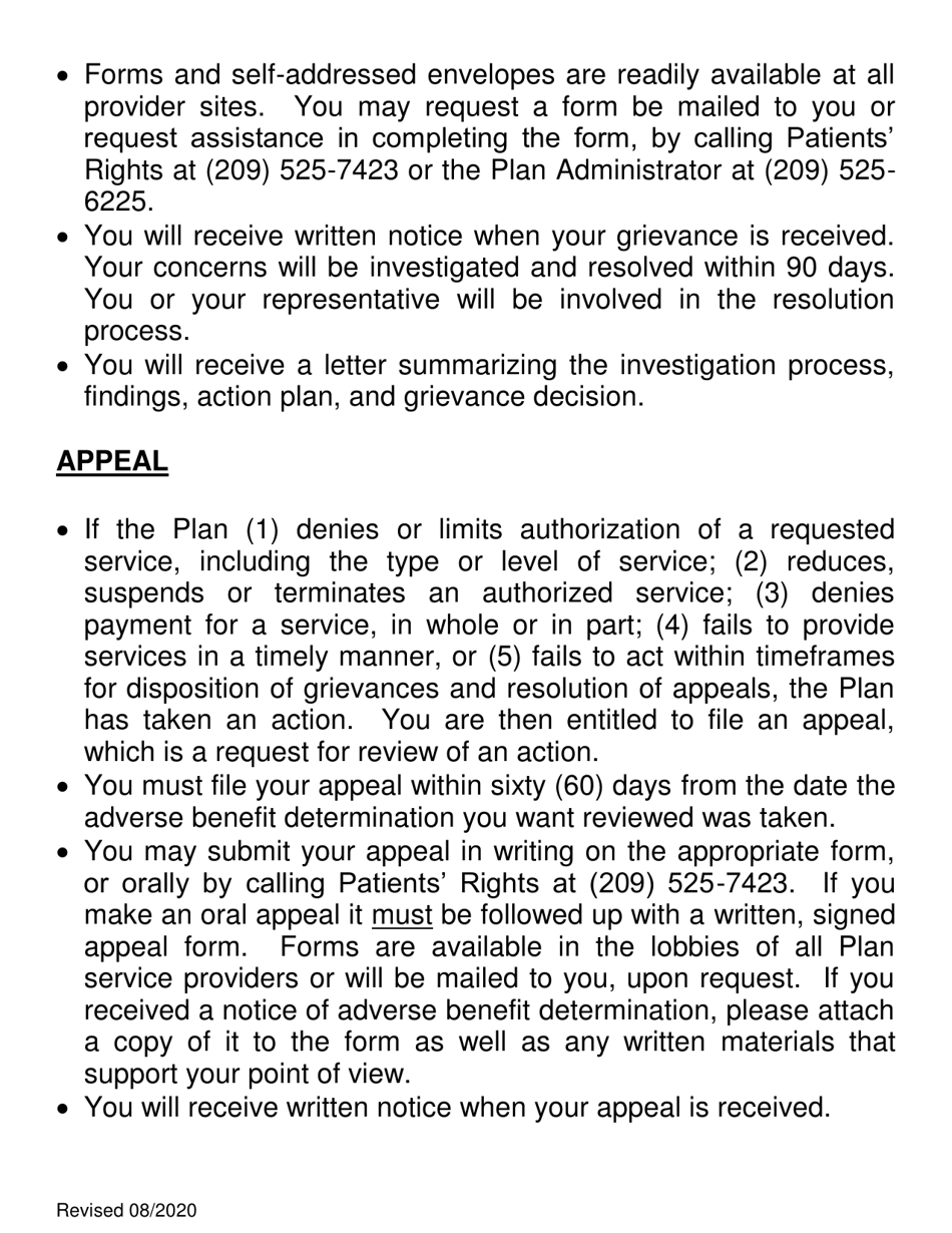 Grievance / Appeal / Expedited Appeal Form - Large Print - Stanislaus County, California, Page 4