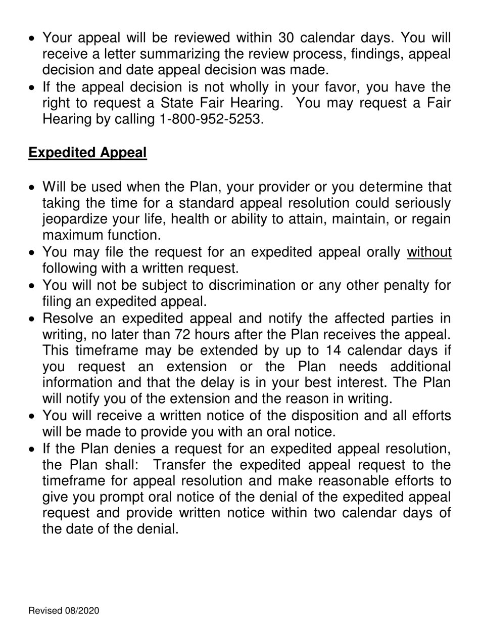 Grievance / Appeal / Expedited Appeal Form - Large Print - Stanislaus County, California, Page 5