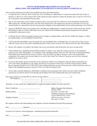 Document preview: Application and Agreement to Enter Into an Installment Payment Plan - Riverside County, California