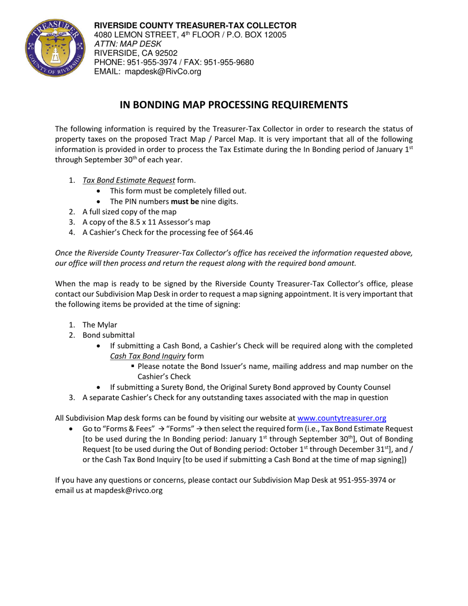 2023 Riverside County, California Tax Bond Estimate Request Fill Out