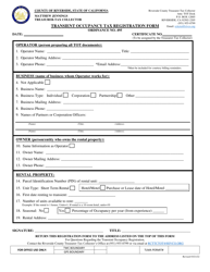 &quot;Transient Occupancy Tax Registration Form&quot; - Riverside County, California