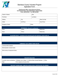 Document preview: Volunteer Program Application Form - Stanislaus County, California
