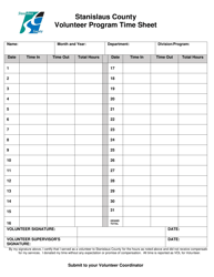 Document preview: Volunteer Program Time Sheet - Stanislaus County, California