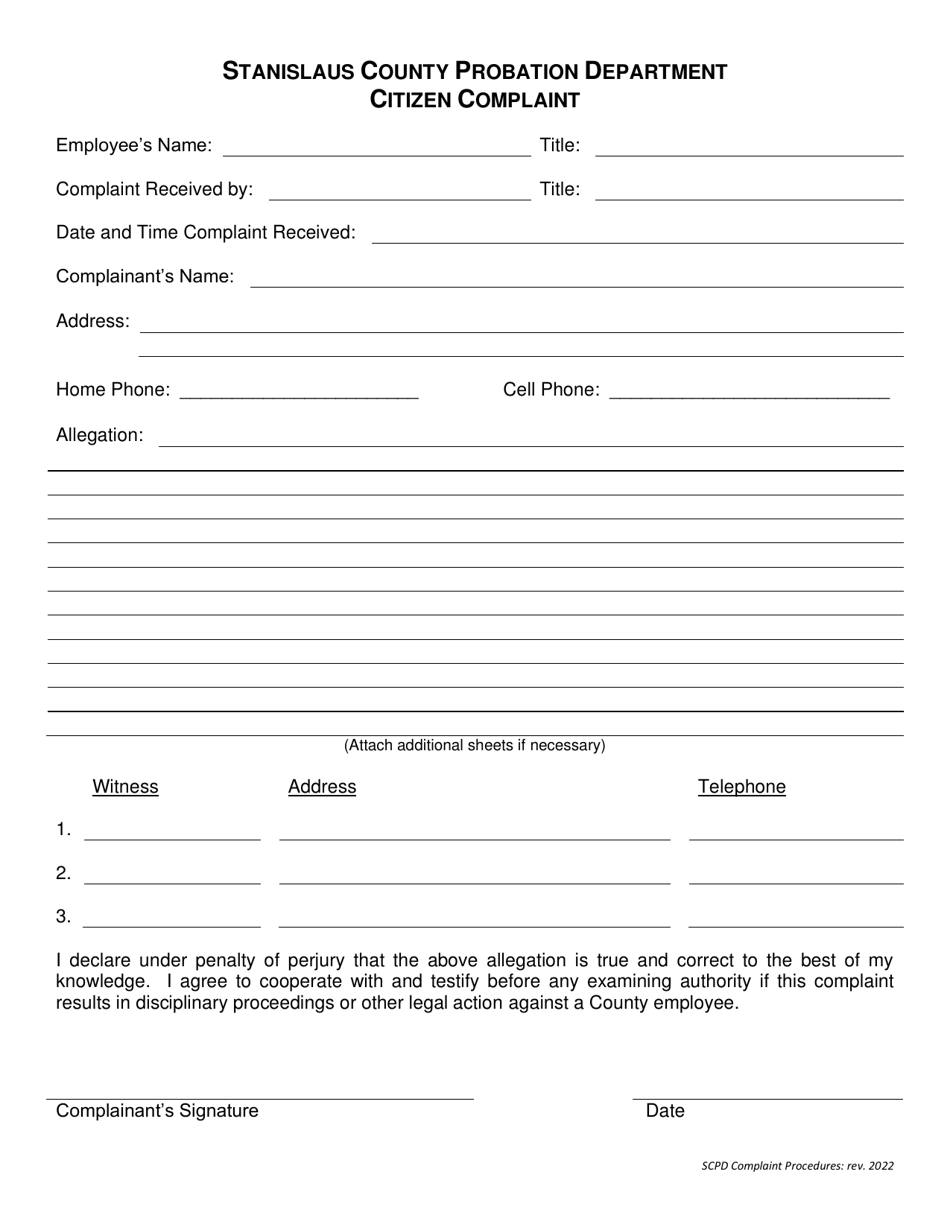 Citizen Complaint Declaration - Stanislaus County, California, Page 6