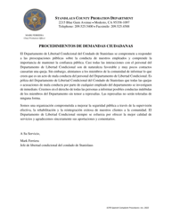 Document preview: Declaracion De Demanda Del Ciudadano - Stanislaus County, California (Spanish)