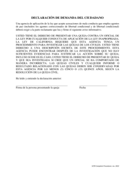 Declaracion De Demanda Del Ciudadano - Stanislaus County, California (Spanish), Page 2