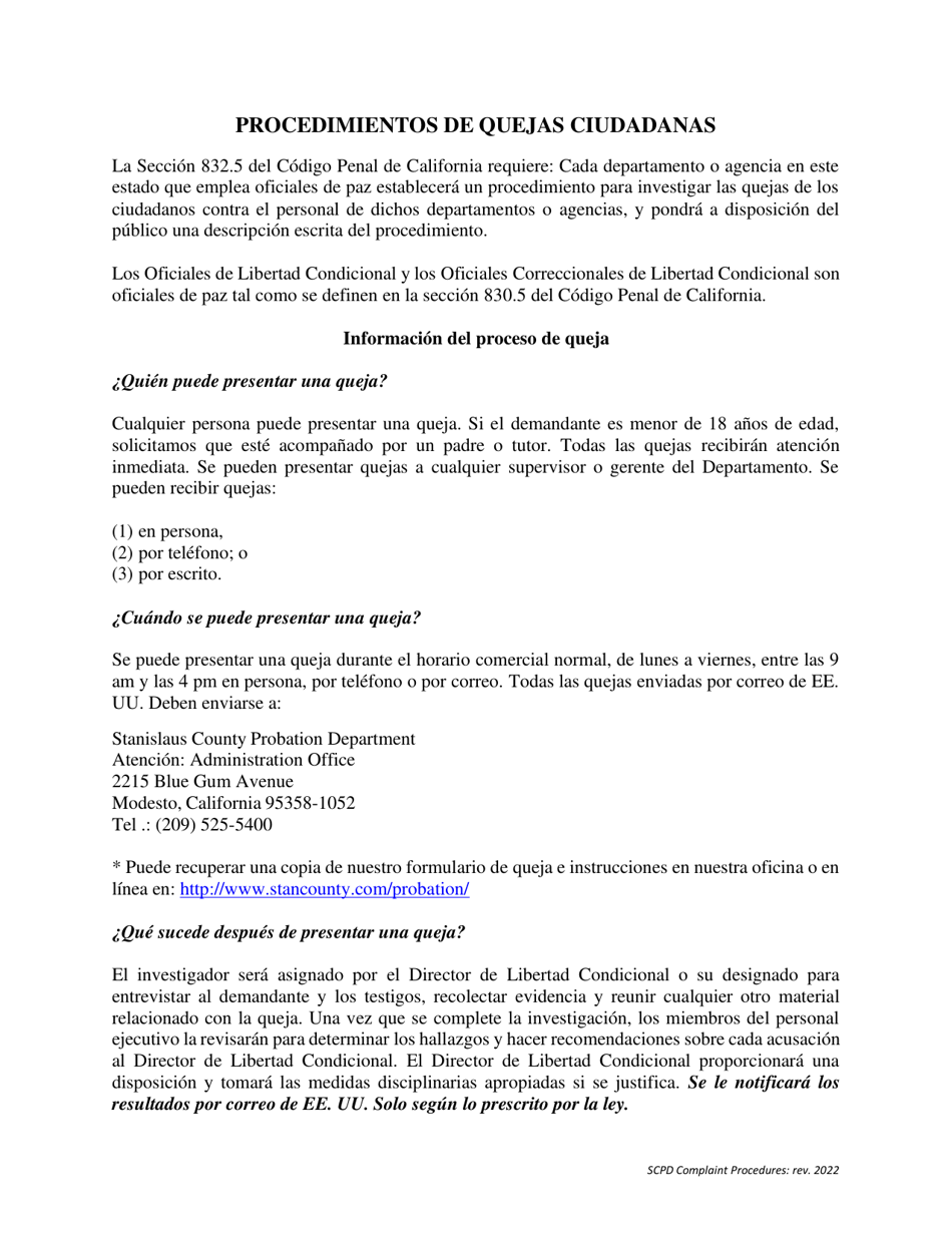 Declaracion De Demanda Del Ciudadano - Stanislaus County, California (Spanish), Page 3