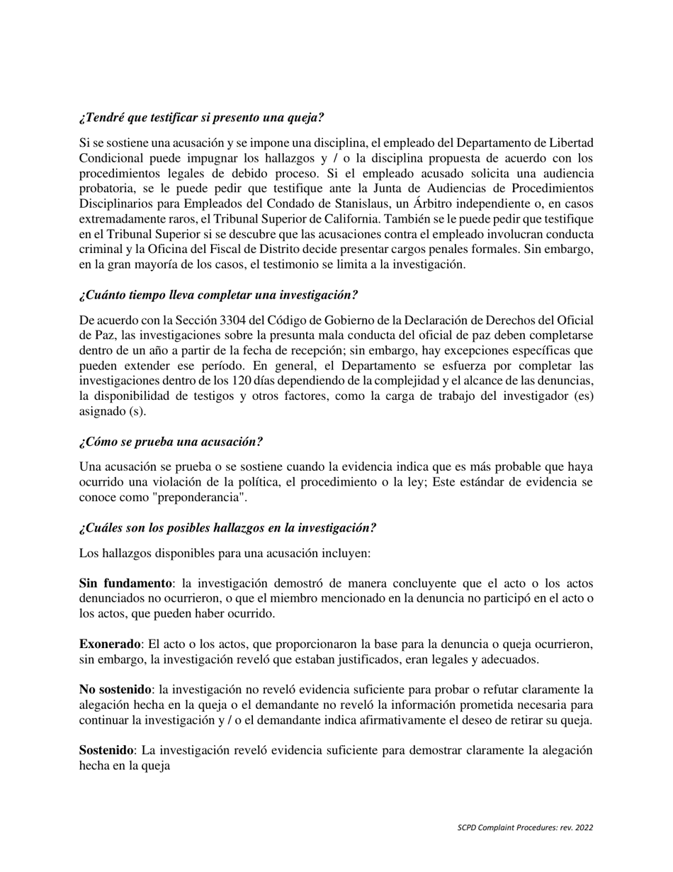 Declaracion De Demanda Del Ciudadano - Stanislaus County, California (Spanish), Page 4