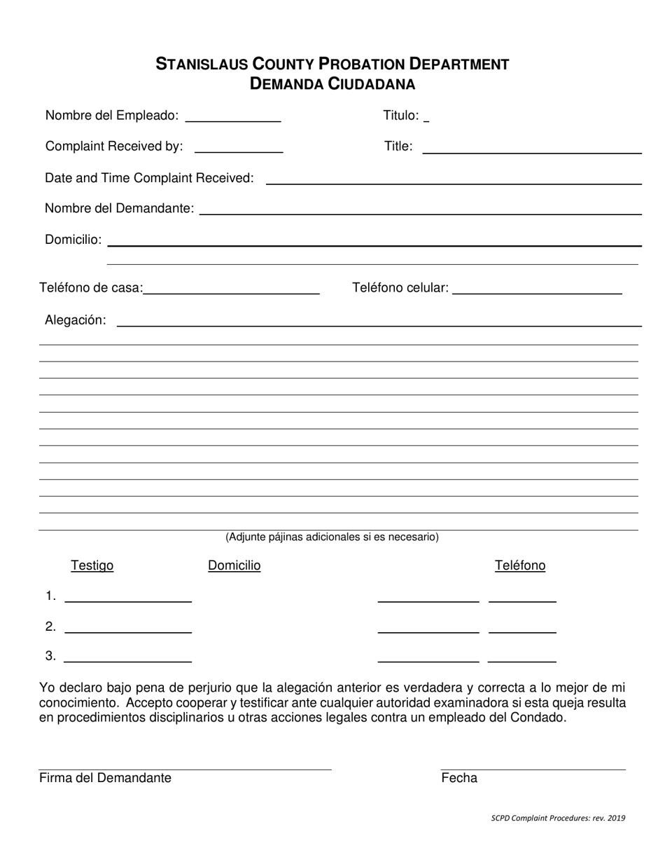 Declaracion De Demanda Del Ciudadano - Stanislaus County, California (Spanish), Page 6