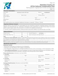 Form NRF-0695CA.2 Participation Agreement &amp; Service Request - 457(B) Deferred Compensation Plan - Stanislaus County, California