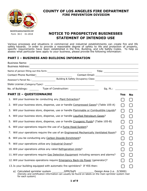 Form 30-C Notice to Prospective Businesses Statement of Intended Use - County of Los Angeles, California