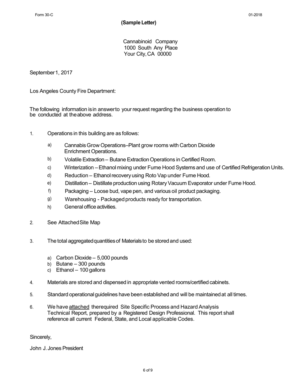 Form 30-C Notice to Prospective Businesses Statement of Intended Use - County of Los Angeles, California, Page 6