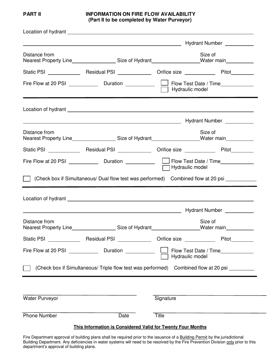 Form 196 Information on Fire Flow Availability for Building Permit for All Buildings Other Than One and Two Family Dwellings (R-3), Townhomes, and Accessory Dwelling Units - County of Los Angeles, California, Page 2