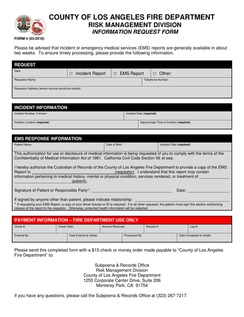 Form 4 Information Request Form - County of Los Angeles, California