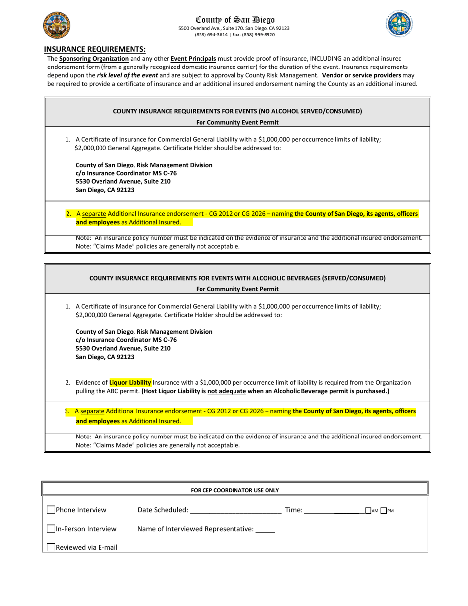 Community Event Permit (Cep) Application - County of San Diego, California, Page 2