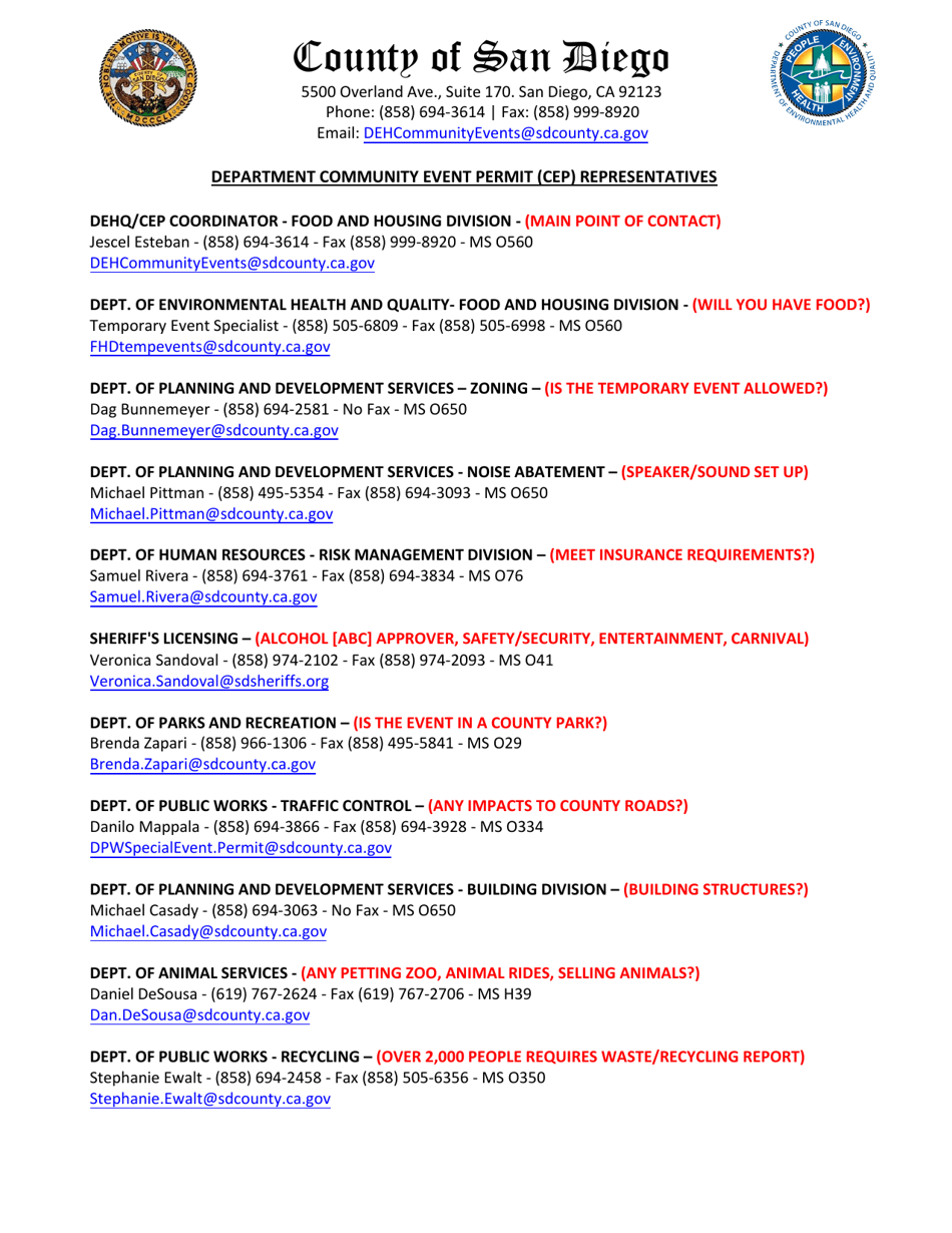 Community Event Permit (Cep) Application - County of San Diego, California, Page 6
