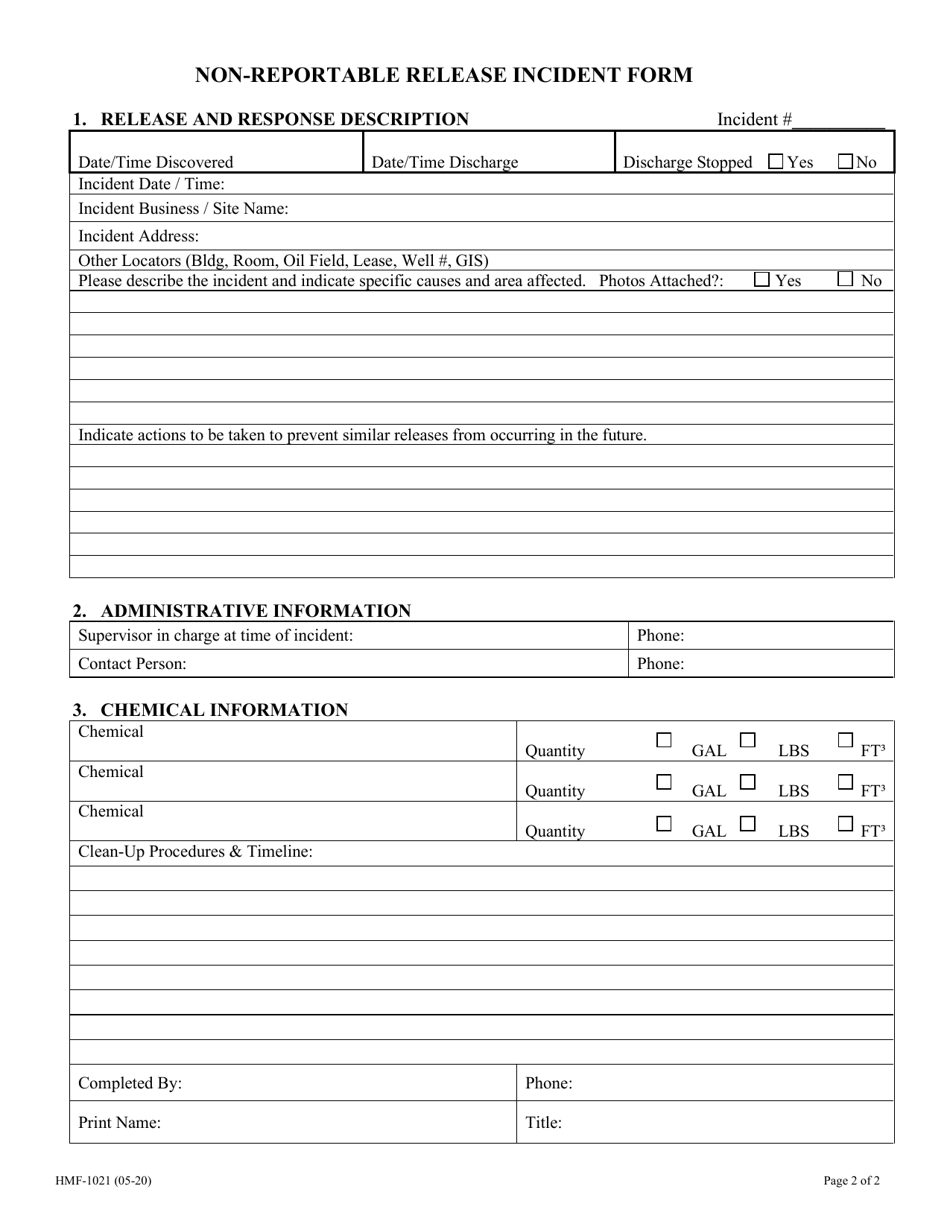 Form HMF-1021 Incident / Release Assessment Form - County of San Diego, California, Page 2
