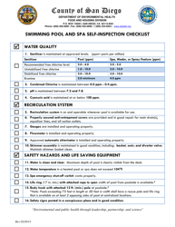Document preview: Swimming Pool and SPA Self-inspection Checklist - County of San Diego, California