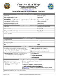 Form HM-9213 Onsite Medical Waste Treatment Permit Application - County of San Diego, California