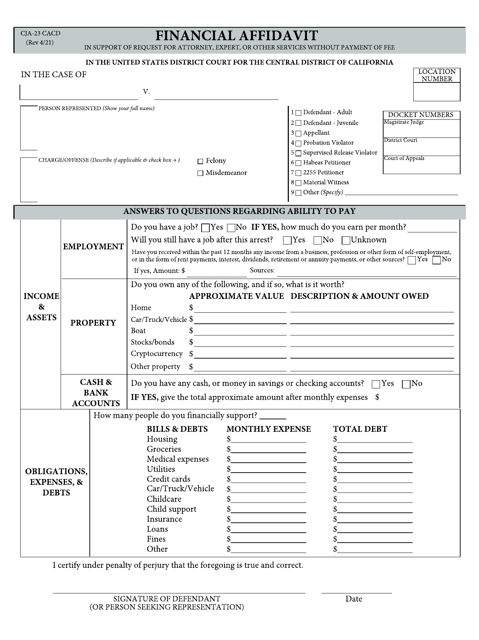 Form CJA-23  Printable Pdf