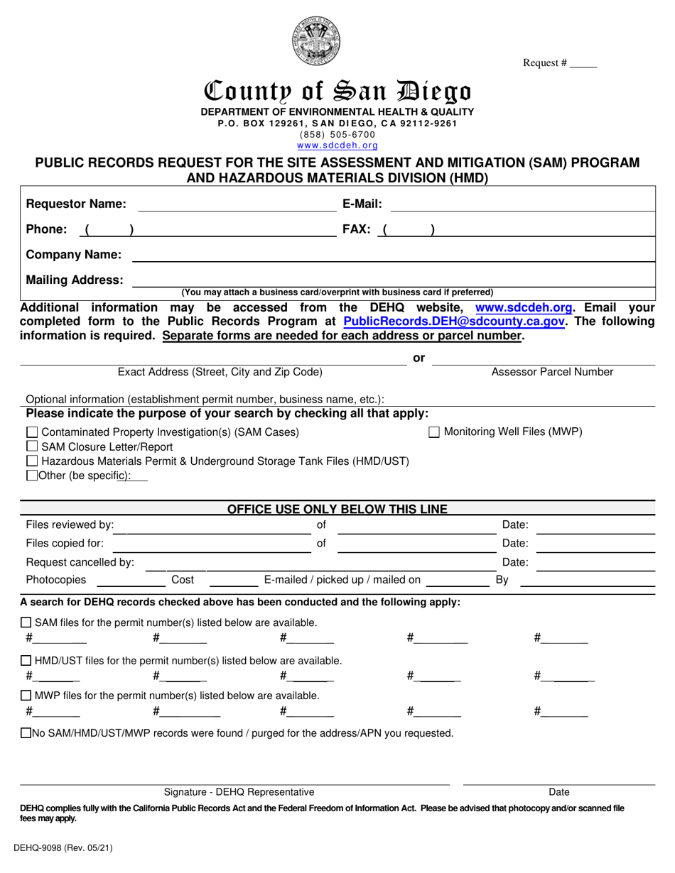 Form DEHQ9098 Fill Out, Sign Online and Download Printable PDF