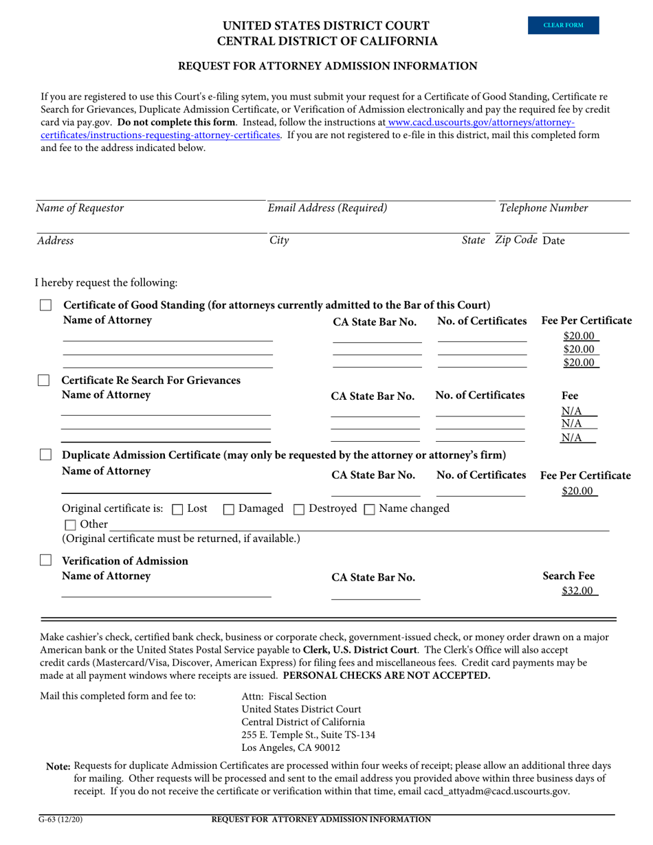 Form G-63 - Fill Out, Sign Online and Download Fillable PDF, California ...