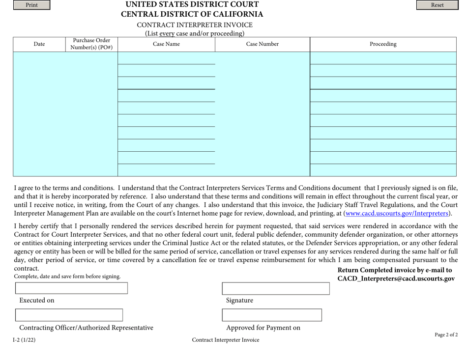 Form I-2 Contract Interpreter Invoice - California, Page 2