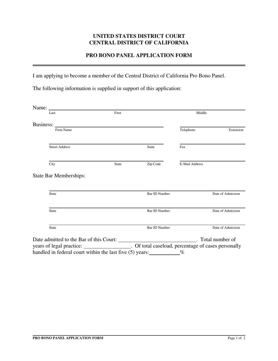 Pro Bono Panel Application Form - California, Page 1