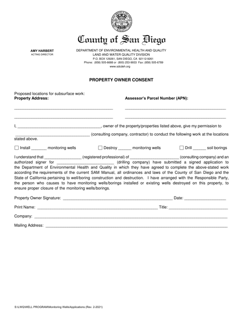 Property Owner Consent - County of San Diego, California Download Pdf