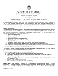 Document preview: Bacteriological Sample Siting Plan for Monthly Testing - County of San Diego, California
