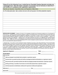Limited Service Charitable Feeding Operation Registration Application - County of San Diego, California, Page 2