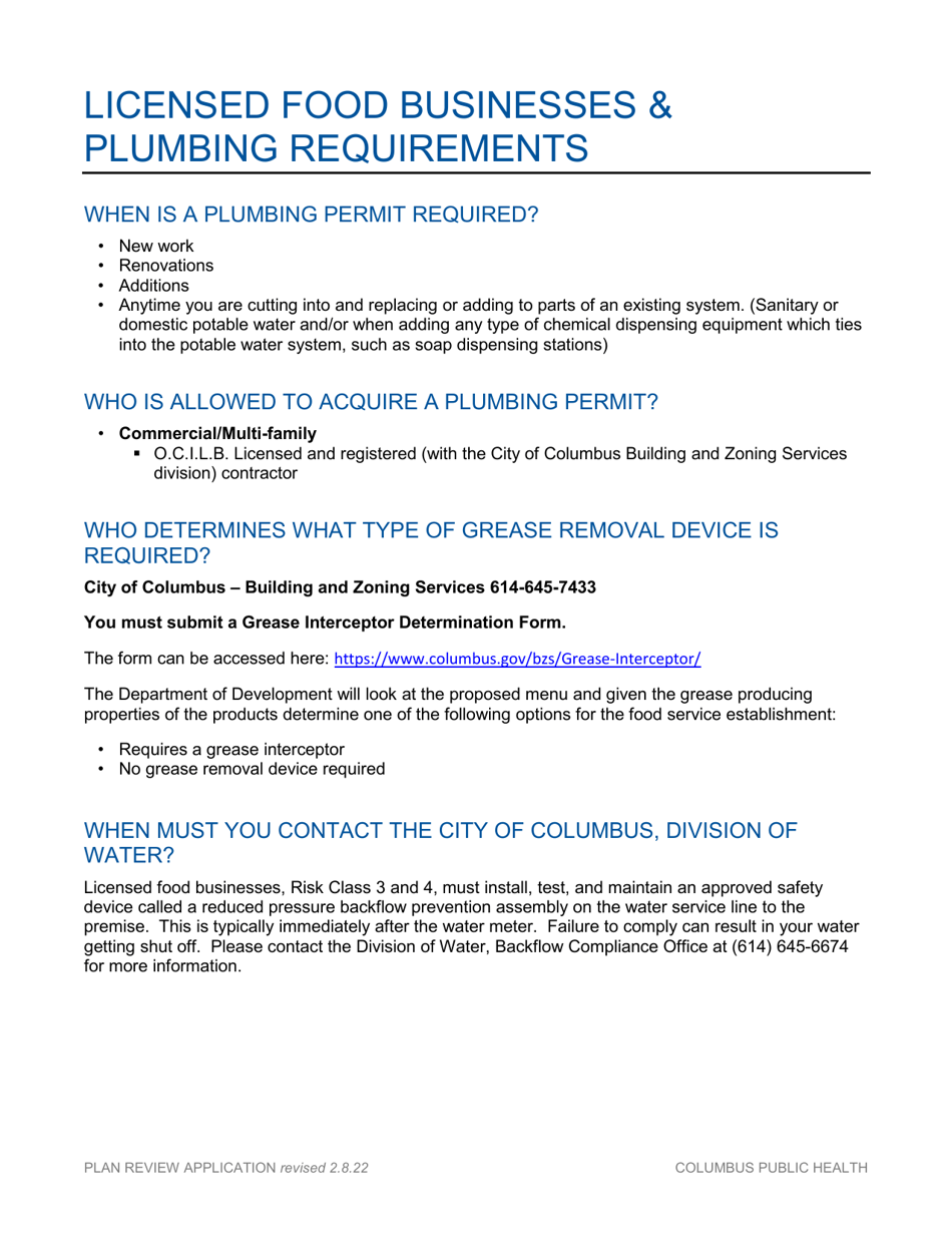 Food Business Plan Review Application - City of Columbus, Ohio, Page 10